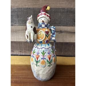 Jim Shore Heartwood Creek Winter's Friend 11" Tall Snowman & Cat Enesco. -flaw